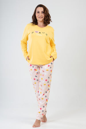 KADIN INTERLOK XXL UZUN KOL PIJAMA TAKIM 208009 - Vienetta1.GrupYELLOW