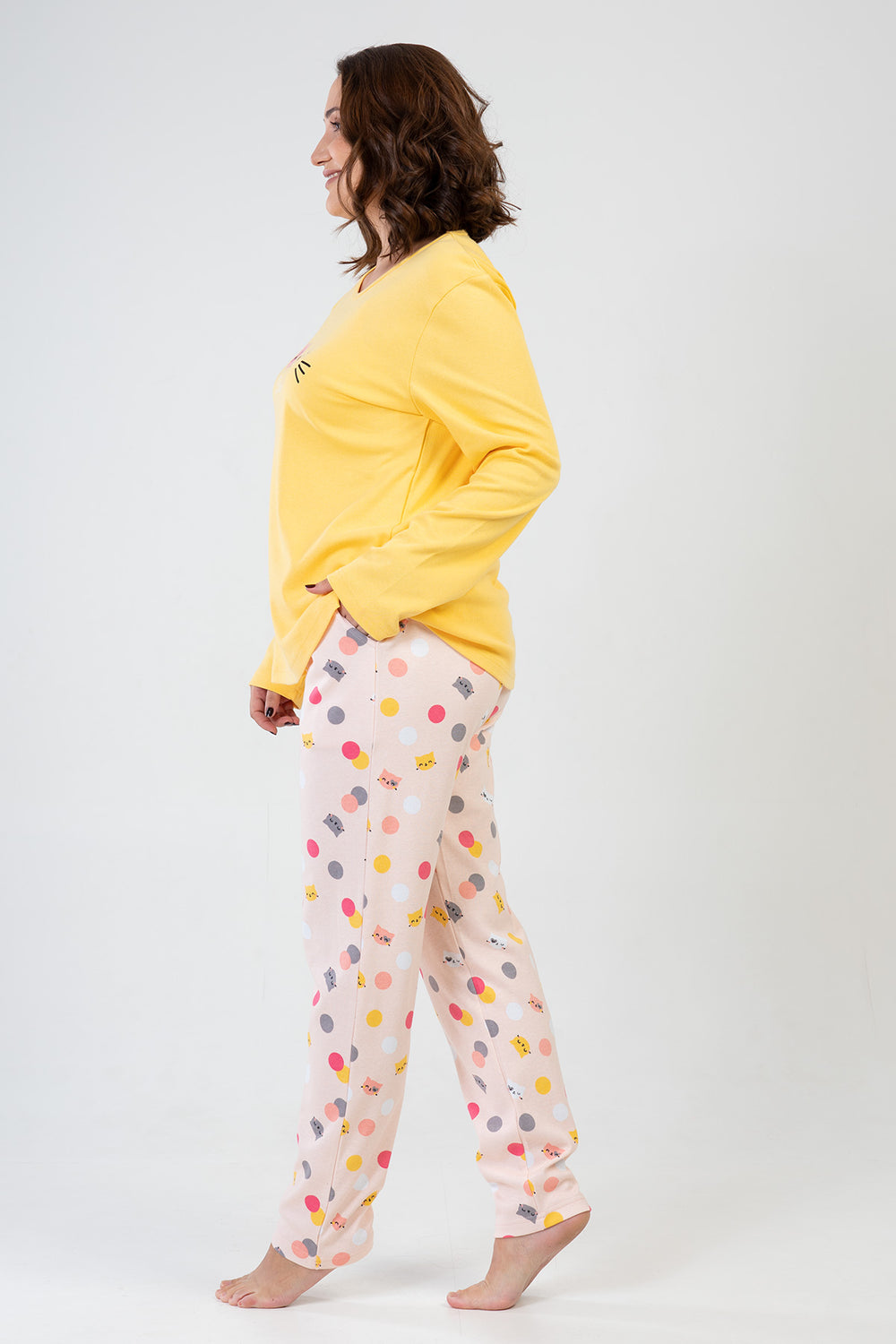 KADIN INTERLOK XXL UZUN KOL PIJAMA TAKIM 208009 - Vienetta1.GrupYELLOW