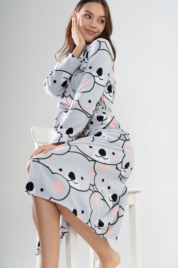 KADIN POLAR UZUN KOL UZUN SABAHLIK 209003 - Vienetta1.GrupGRAY MELANGE