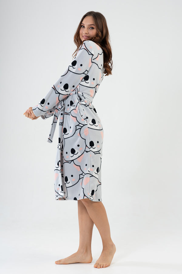 KADIN POLAR UZUN KOL UZUN SABAHLIK 209003 - Vienetta1.GrupGRAY MELANGE