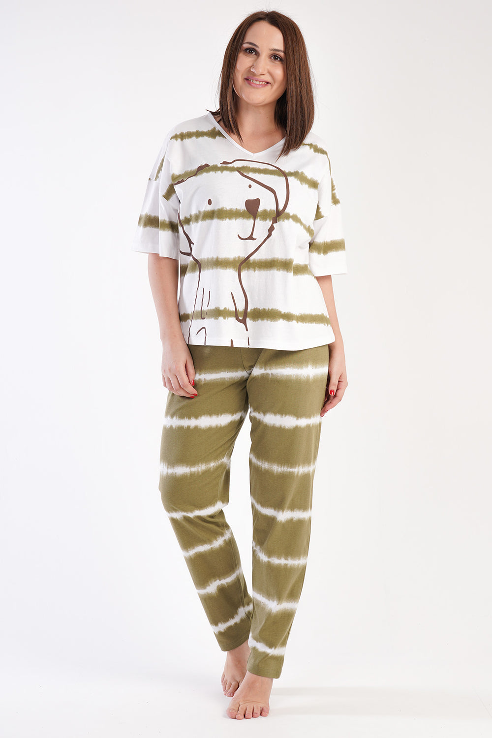 KADIN P.SUPREM XXL V YAKA DUSUK OMUZLU KISA KOL PIJAMA TAKIM - Vienetta1.GrupBEYAZ 11419 - 4