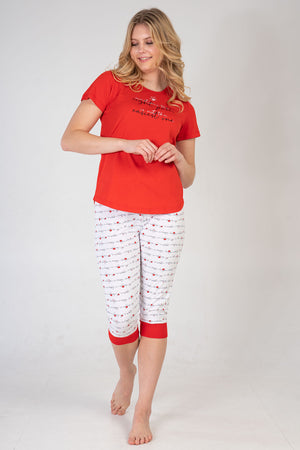 Woman Red Night Capri Set