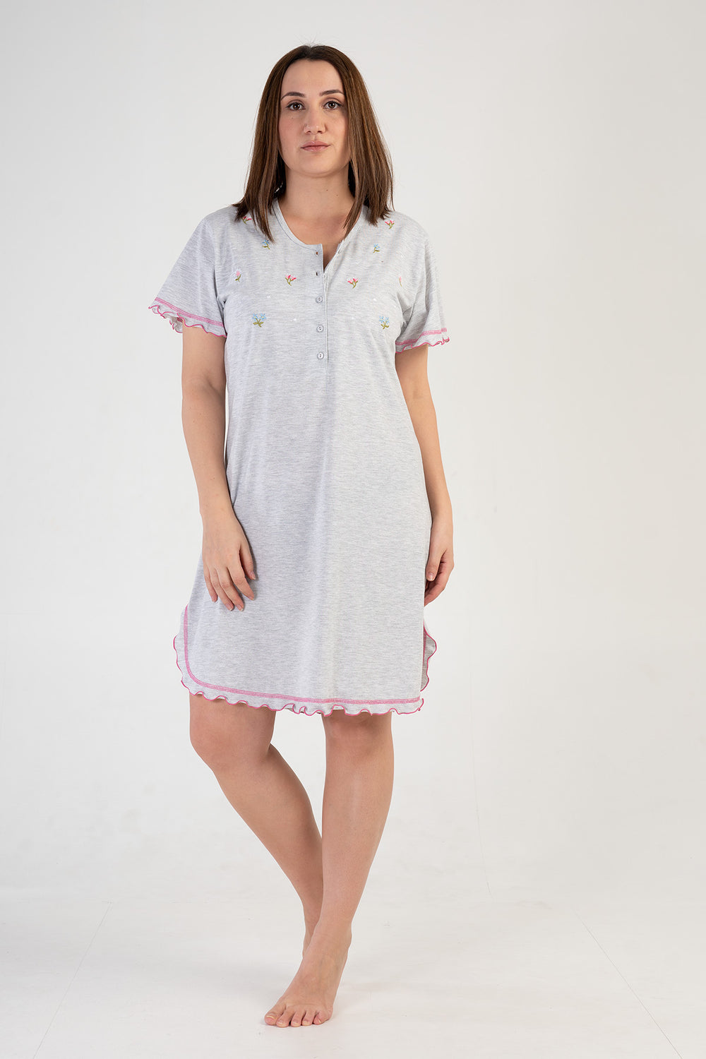 KADIN XXL PATLI KISA KOL TUNIK 302002 - Vienetta1.GrupGRAY MELANGE