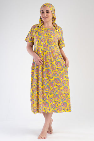 Woman Modal Big Size Yellow Short Sleeve Dress