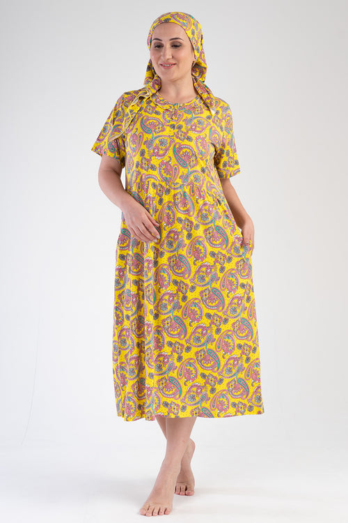 Woman Modal Big Size Yellow Short Sleeve Dress