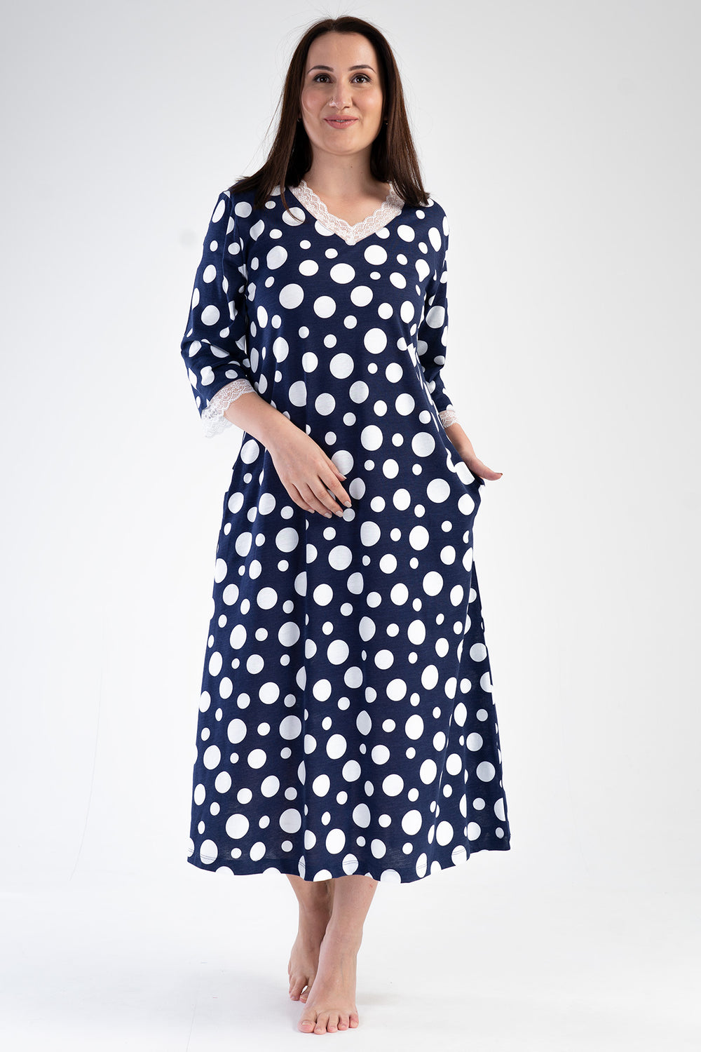 Woman Modal Big Size Indigo V Neck Dress