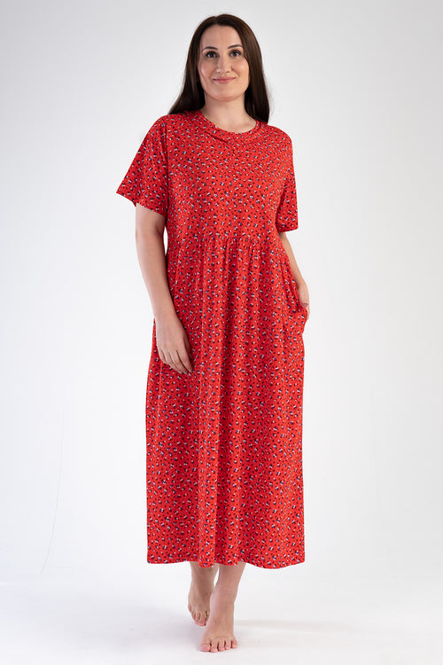 Woman Modal Big Size Red Short Sleeve Dress
