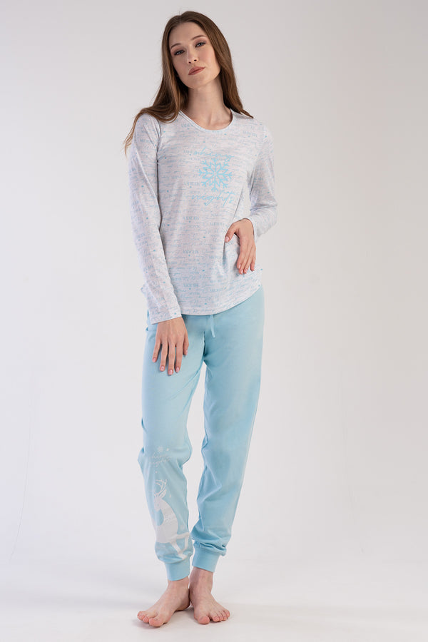 KADIN SUPREM UZUN KOL PIJAMA TAKIM 303123 - Vienetta1.GrupGRAY MELANGE