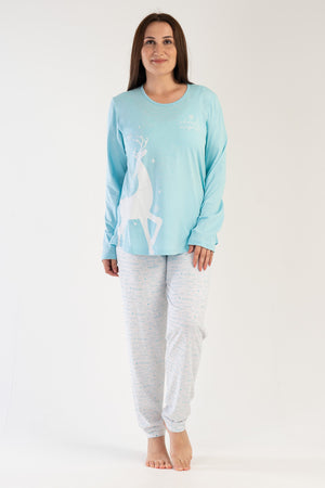 Woman Big Size Crystal Blue Pyjama Set