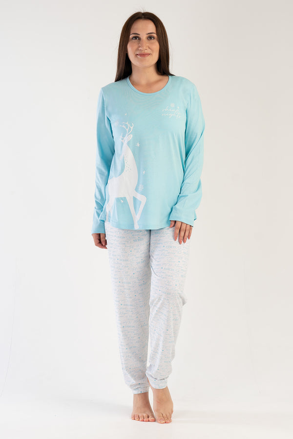 KADIN SUPREM XXL UZUN KOL PIJAMA TAKIM 303126 - Vienetta1.GrupMAVI