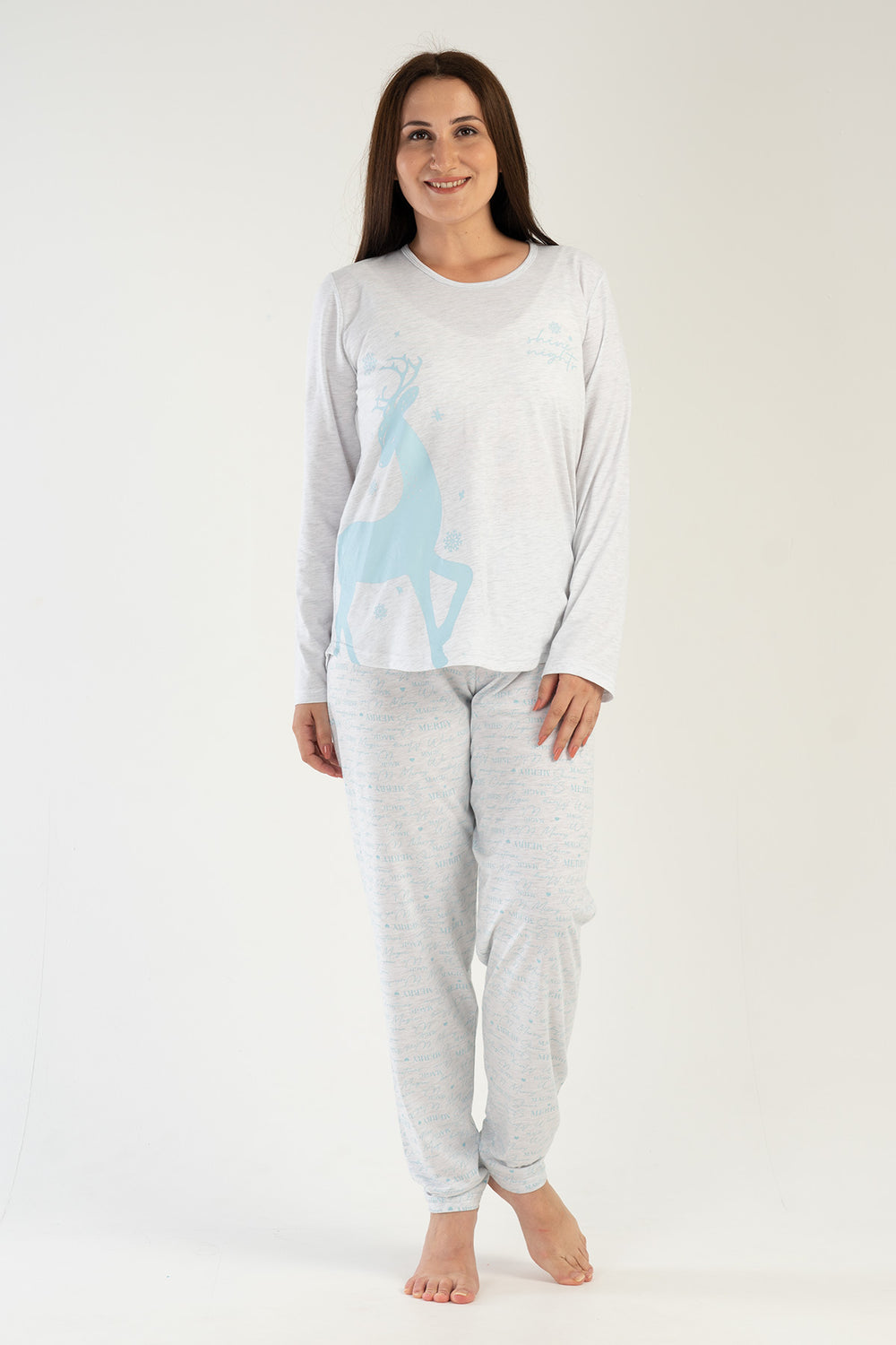 KADIN SUPREM XXL UZUN KOL PIJAMA TAKIM 303126 - Vienetta1.GrupGRAY MELANGE