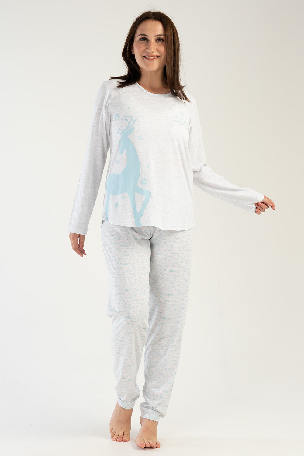 KADIN SUPREM XXL UZUN KOL PIJAMA TAKIM 303126 - Vienetta1.GrupGRAY MELANGE