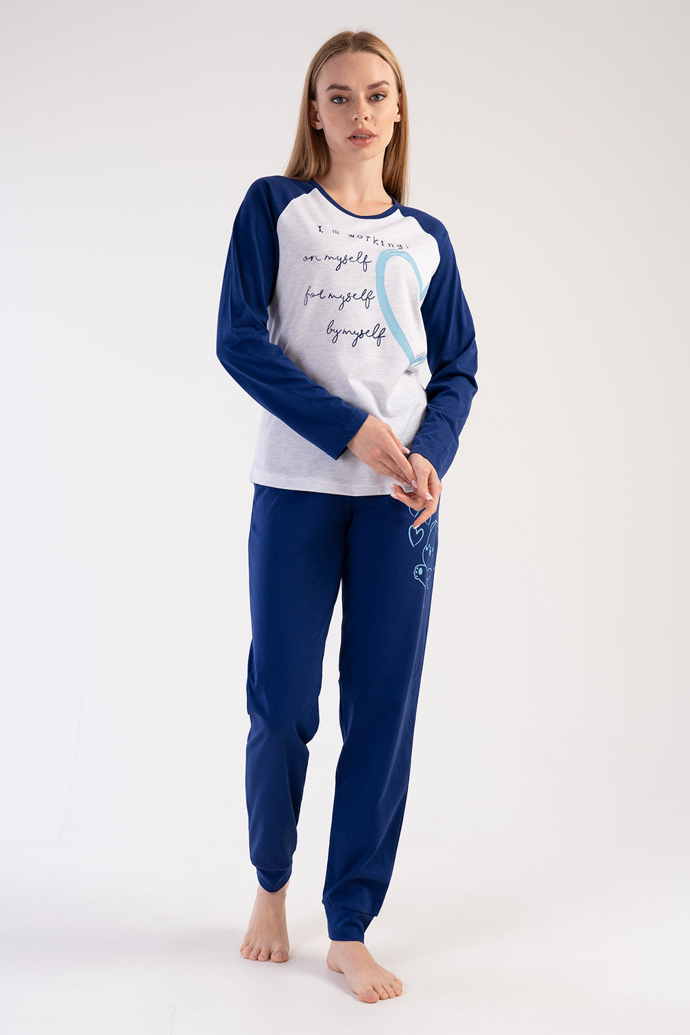 KADIN SUPREM UZUN KOL PIJAMA TAKIM 303132 - Vienetta1.Grup1193INDIGO