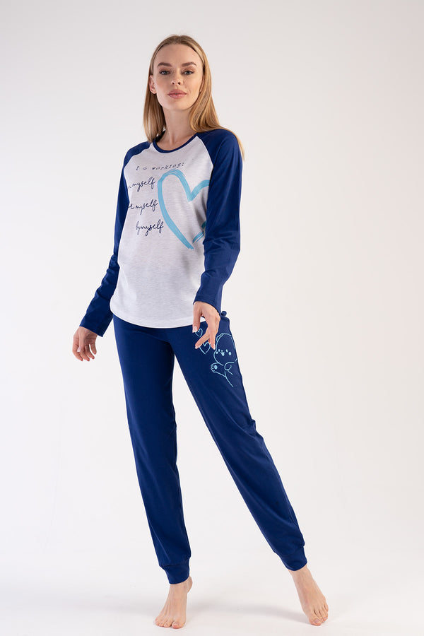 KADIN SUPREM UZUN KOL PIJAMA TAKIM 303132 - Vienetta1.Grup1193INDIGO