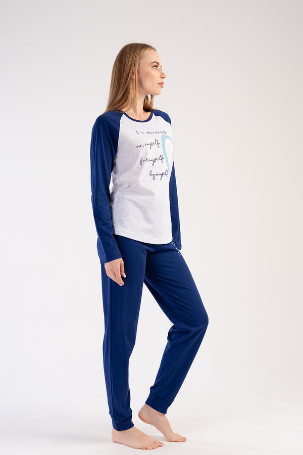 KADIN SUPREM UZUN KOL PIJAMA TAKIM 303132 - Vienetta1.Grup1193INDIGO