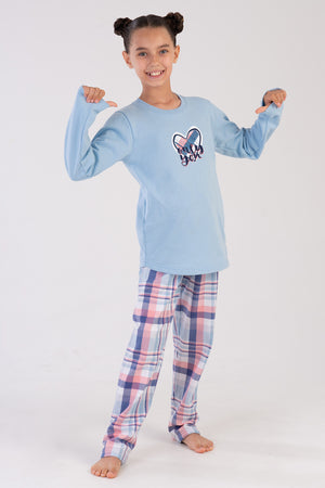 KIZ COCUK 2IPLIK UZUN KOL PIJAMA TAKIM 303202 - Vienetta1.GrupBLUE