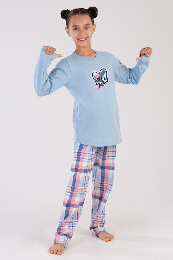 KIZ COCUK 2IPLIK UZUN KOL PIJAMA TAKIM 303202 - Vienetta1.GrupBLUE