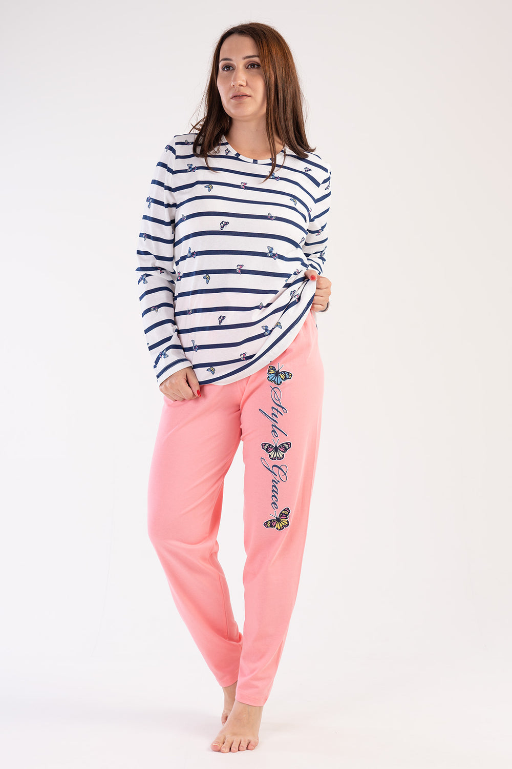 KADIN SUPREM XXL UZUN KOL PIJAMA TAKIM 303209 - Vienetta1.GrupCOTTONPINK