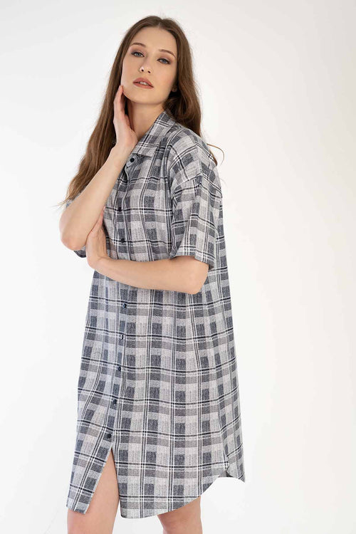 KADIN SUPREM TAMAMI DUGMELI KISA KOL GOMLEK TUNIK 303295 - Vienetta1.GrupGRI