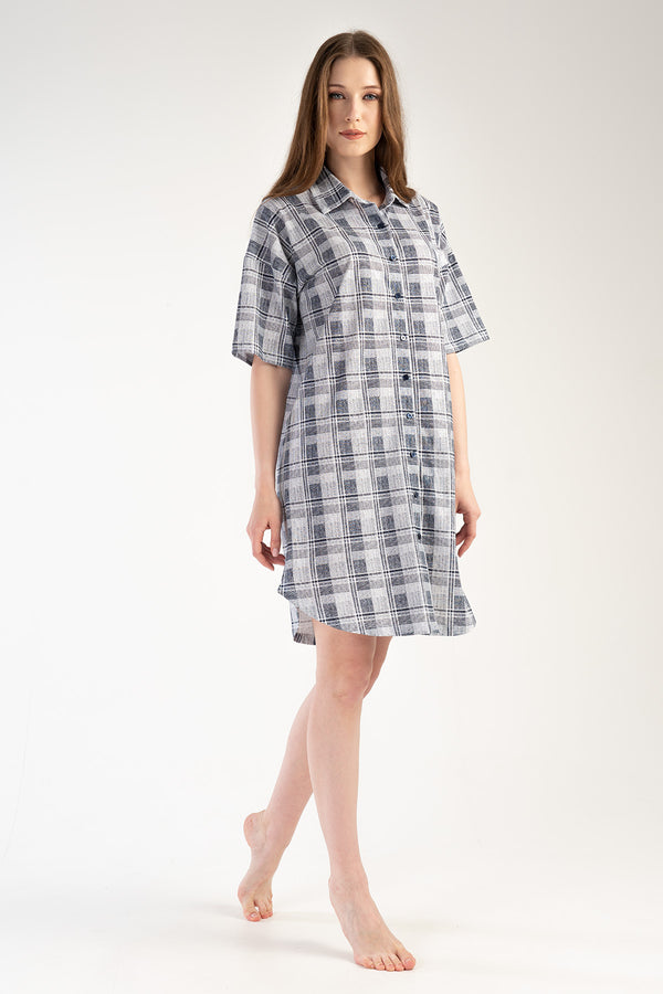 KADIN SUPREM TAMAMI DUGMELI KISA KOL GOMLEK TUNIK 303295 - Vienetta1.GrupGRI