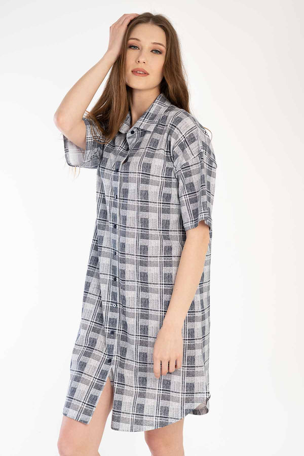 KADIN SUPREM TAMAMI DUGMELI KISA KOL GOMLEK TUNIK 303295 - Vienetta1.GrupGRI