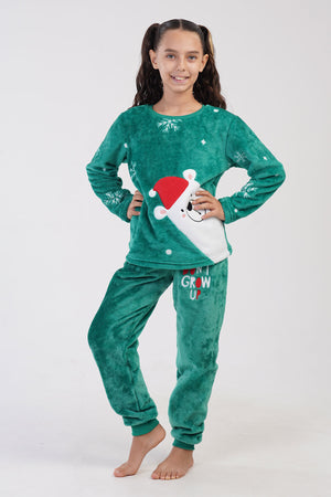 Kids' Girl Soft Fleece Bright Green Pyjama Set