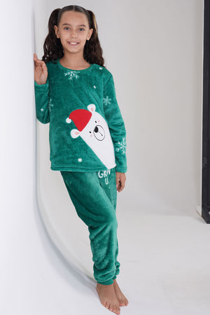 Kids' Girl Soft Fleece Bright Green Pyjama Set