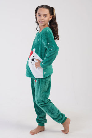 Kids' Girl Soft Fleece Bright Green Pyjama Set
