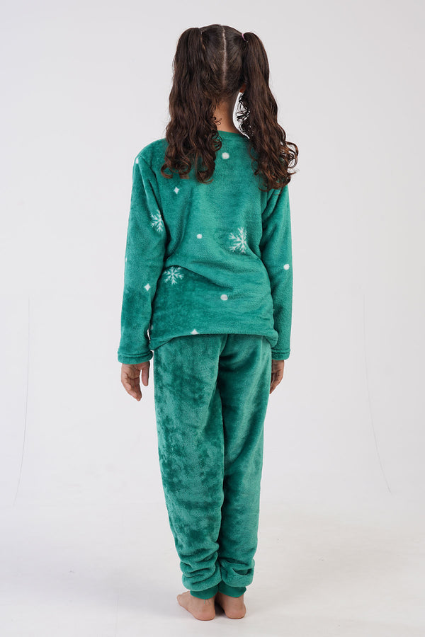 Kids' Girl Soft Fleece Bright Green Pyjama Set