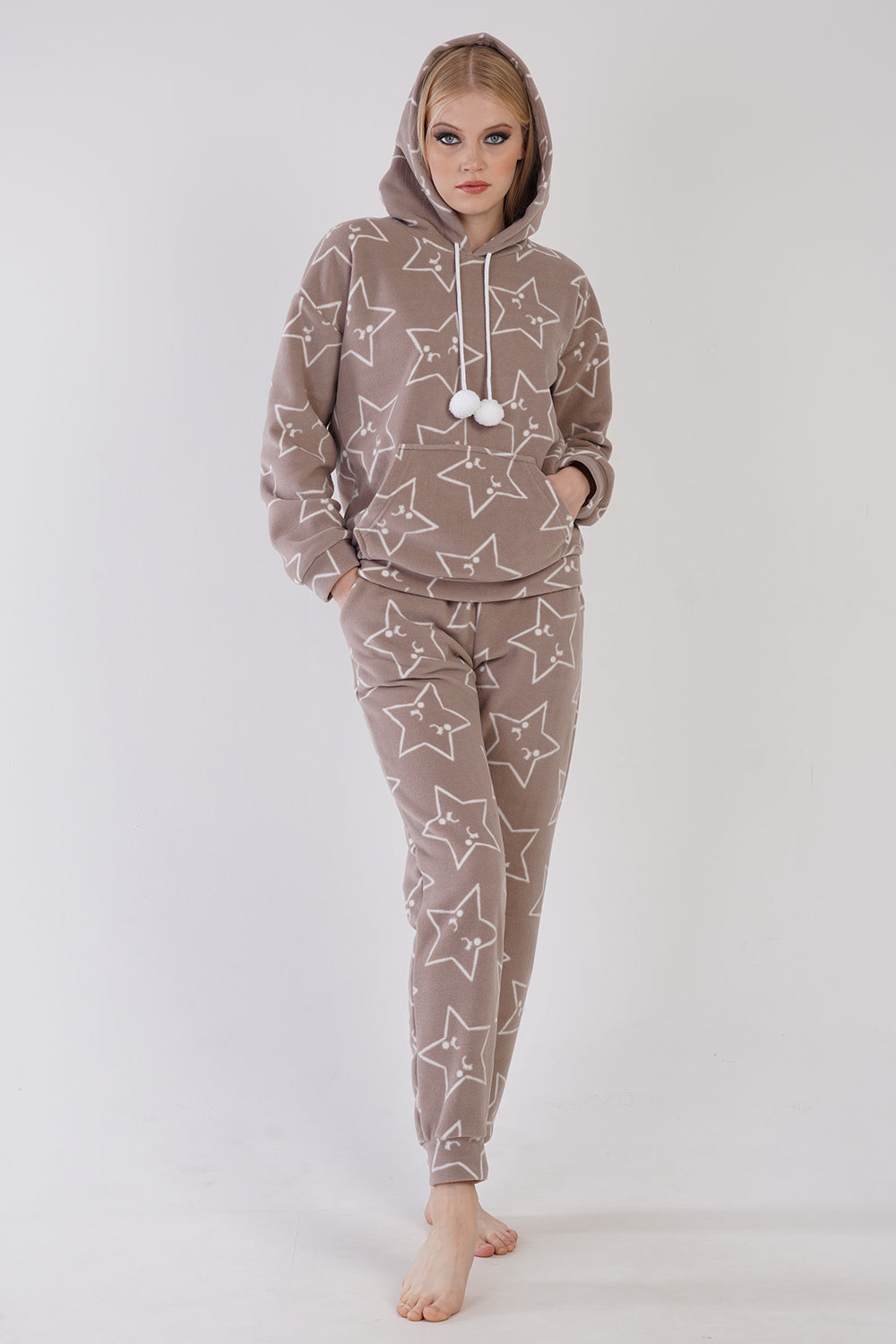 KADIN POLAR UZUN KOL PIJAMA TAKIM 304042 - Vienetta1.GrupSUTLU KAHVE