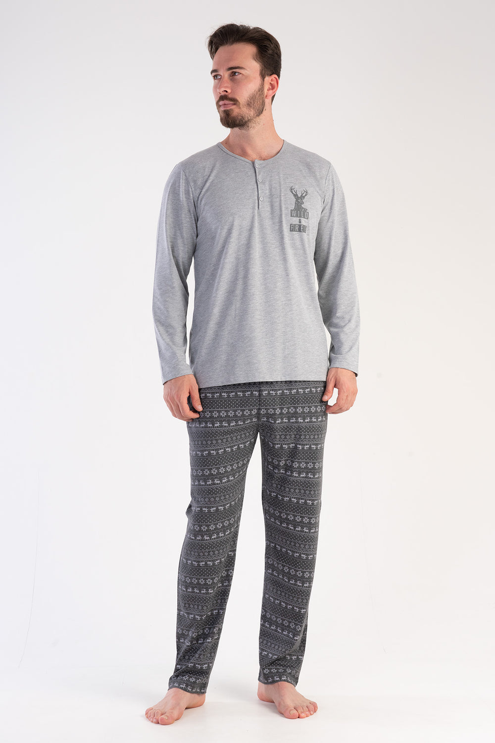 ERKEK SUPREM XXL PATLI UZUN KOL PIJAMA TAKIM 304093 - Vienetta1.GrupGRAY MELANGE