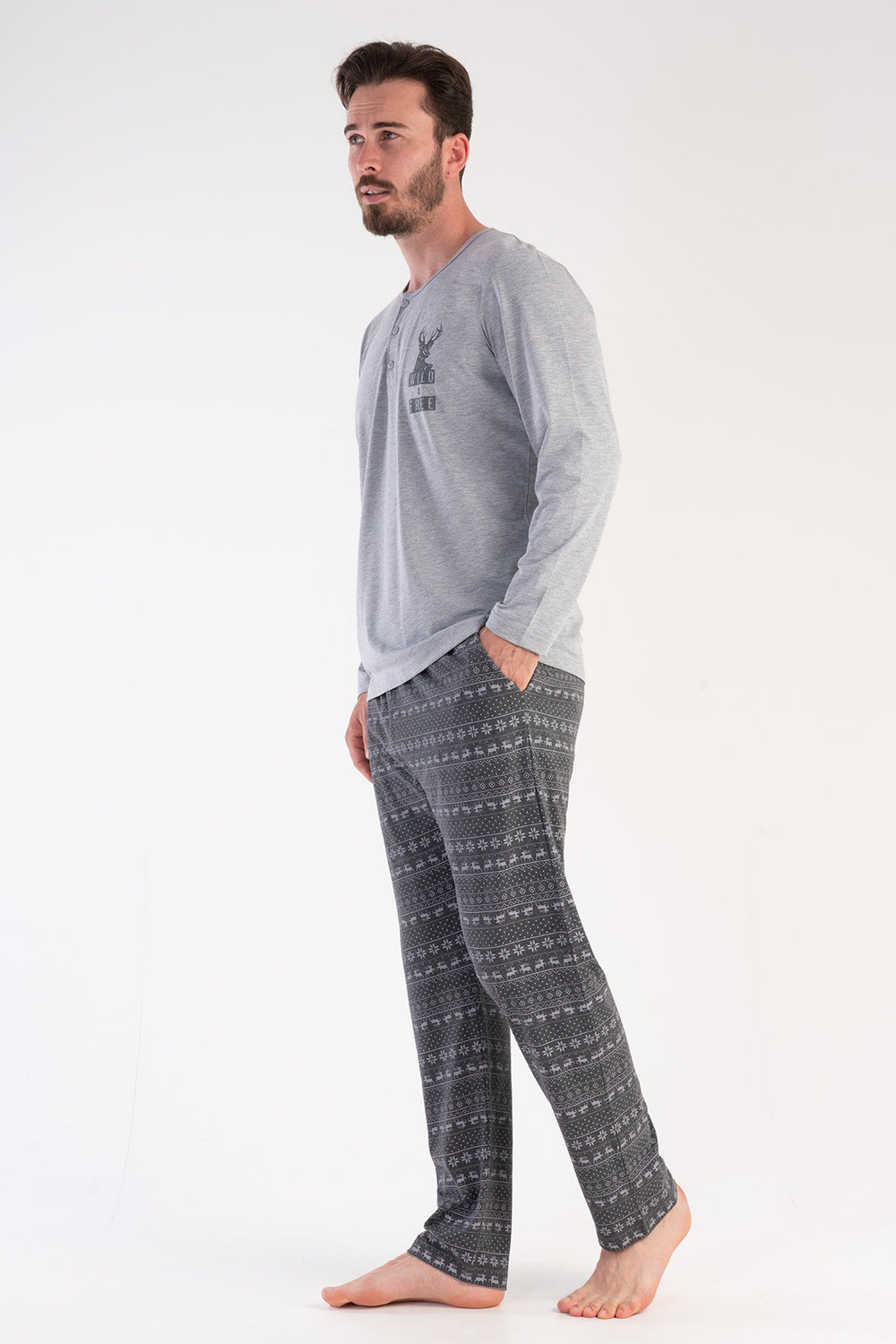 ERKEK SUPREM XXL PATLI UZUN KOL PIJAMA TAKIM 304093 - Vienetta1.GrupGRAY MELANGE
