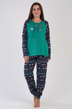 Woman Big Size Holly Jolly Green Christmas Pyjama Set