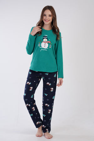 KADIN POLAR UZUN KOL PIJAMA TAKIM 305001 - Vienetta1.GrupYESIL