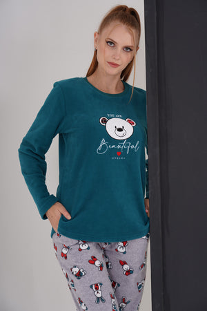 KADIN POLAR UZUN KOL PIJAMA TAKIM 305003 - Vienetta1.GrupPETROL