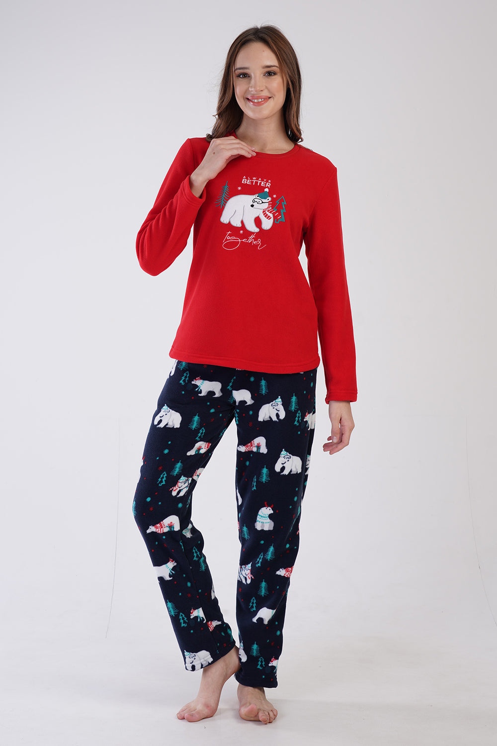 KADIN POLAR UZUN KOL PIJAMA TAKIM 305007 - Vienetta1.GrupVISNE