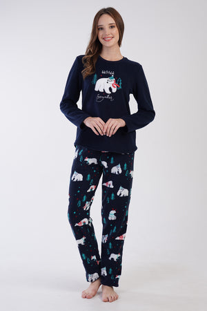 KADIN POLAR UZUN KOL PIJAMA TAKIM 305007 - Vienetta1.GrupINDIGO