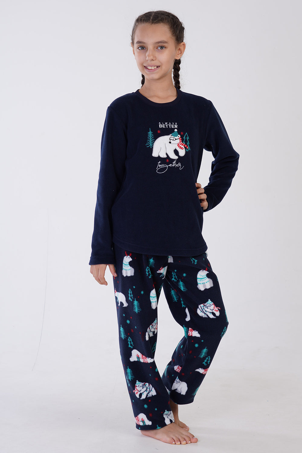 KIZ COCUK POLAR UZUN KOL PIJAMA TAKIM 305009 - Vienetta1.GrupINDIGO