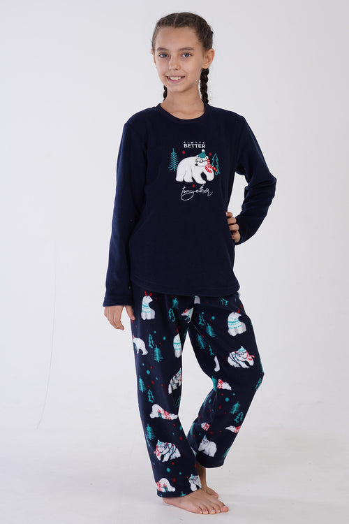 KIZ COCUK POLAR UZUN KOL PIJAMA TAKIM 305009 - Vienetta1.GrupINDIGO