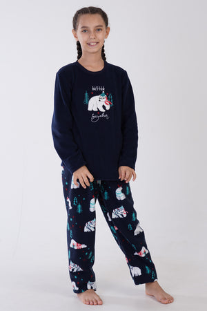 KIZ COCUK POLAR UZUN KOL PIJAMA TAKIM 305009 - Vienetta1.GrupINDIGO