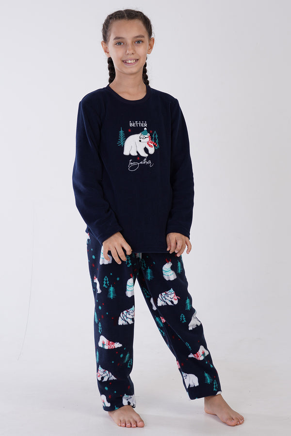 KIZ COCUK POLAR UZUN KOL PIJAMA TAKIM 305009 - Vienetta1.GrupINDIGO