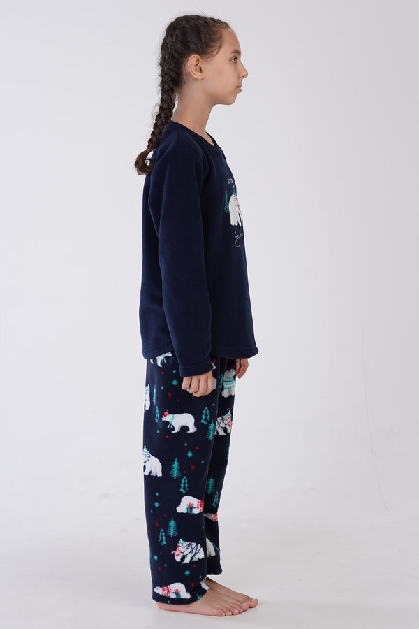 KIZ COCUK POLAR UZUN KOL PIJAMA TAKIM 305009 - Vienetta1.GrupINDIGO