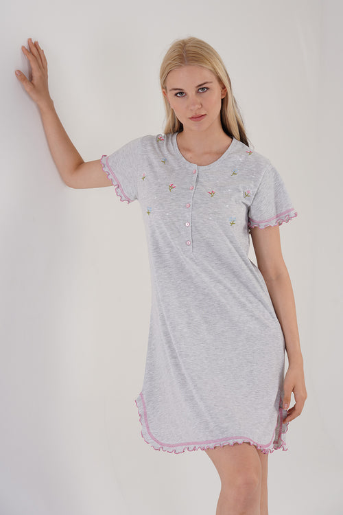 KADIN PATLI KISA KOL TUNIK 305101 - Vienetta1.GrupGRAY MELANGE