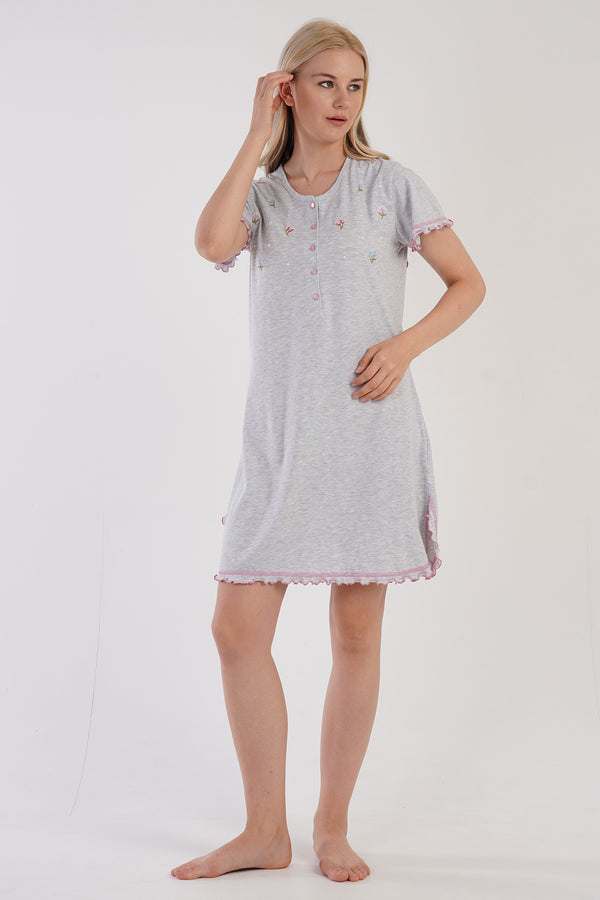 KADIN PATLI KISA KOL TUNIK 305101 - Vienetta1.GrupGRAY MELANGE