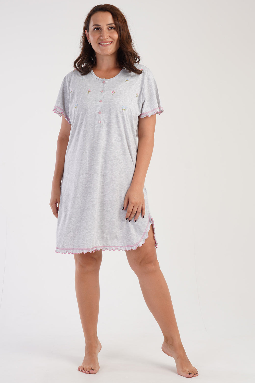 KADIN XXL PATLI KISA KOL TUNIK 305102 - Vienetta1.GrupGRAY MELANGE