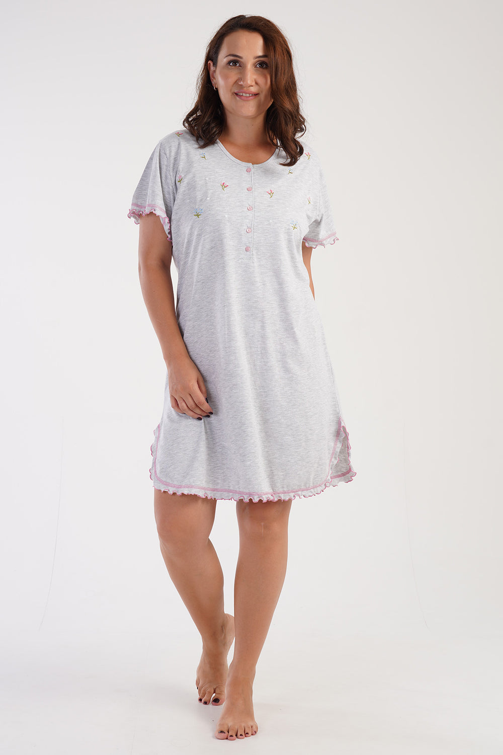 KADIN XXL PATLI KISA KOL TUNIK 305102 - Vienetta1.GrupGRAY MELANGE