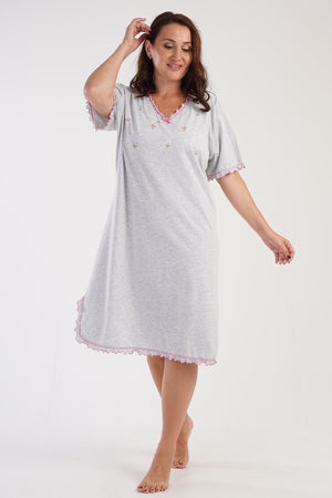 KADIN SUPREM XXL KISA KOL BABANNE GECELIK 305104 - Vienetta1.GrupGRAY MELANGE