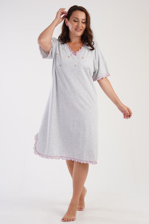 KADIN SUPREM XXL KISA KOL BABANNE GECELIK 305104 - Vienetta1.GrupGRAY MELANGE