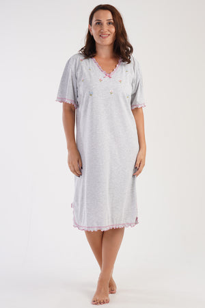 KADIN SUPREM XXL KISA KOL BABANNE GECELIK 305104 - Vienetta1.GrupGRAY MELANGE