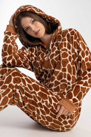Woman Soft Fleece Leopard Jumpsuit